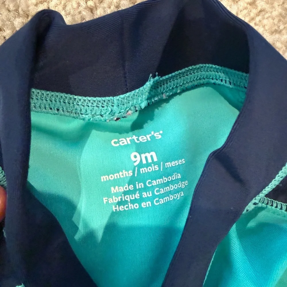 Carter's Teal and Navy Pineapple Rash Guard Swim Set - Picture 2 of 5